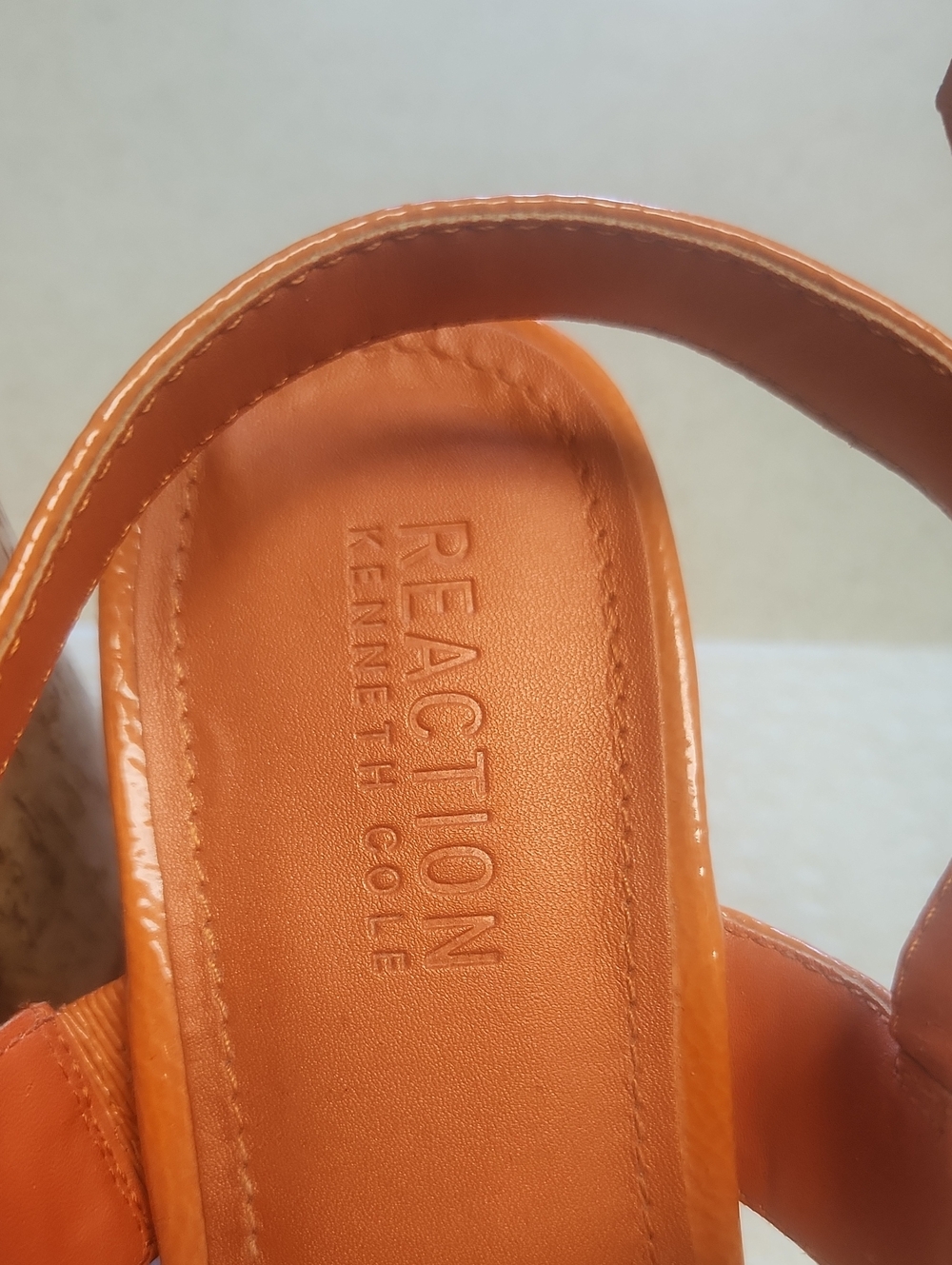 Kenneth Cole Reaction Orange Patent Block Heel Sandals, Women's Size 7.5, GUC - Picture 2 of 9